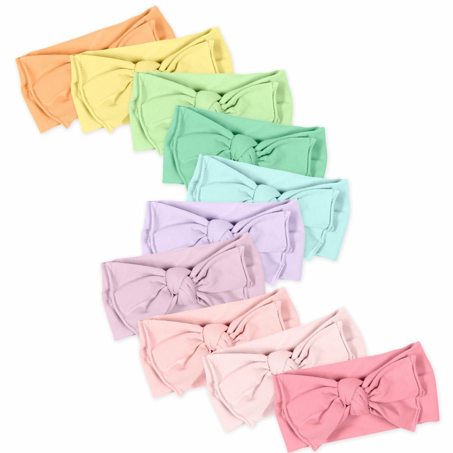 Baby (0-24M) Honest Baby Clothing | 10-Pack Organic Cotton Bow Headbands Rainbow Pinks