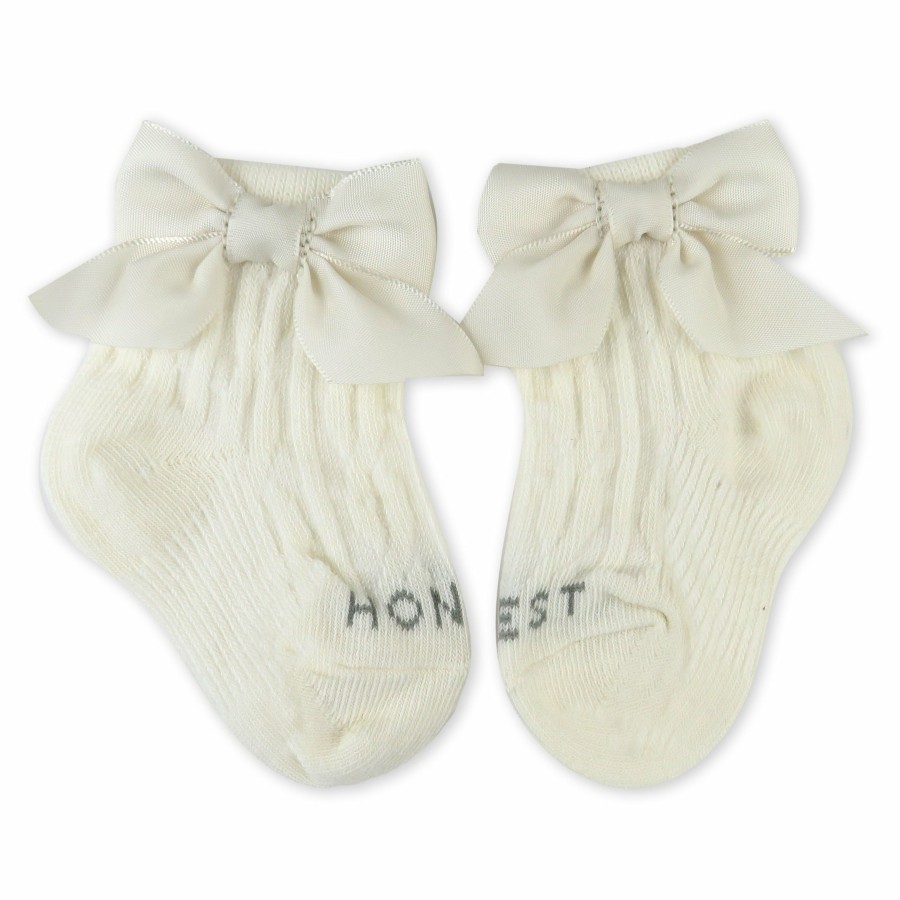 Baby (0-24M) Honest Baby Clothing | Cable Knit Sock With Bow Snow White