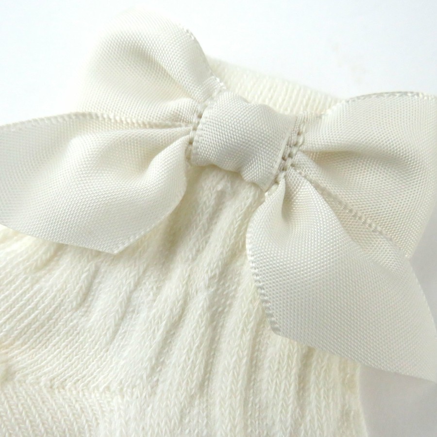 Baby (0-24M) Honest Baby Clothing | Cable Knit Sock With Bow Snow White