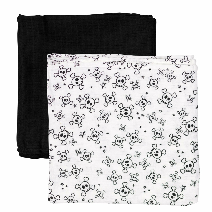 Bedding Honest Baby Clothing | 2-Pack Organic Cotton Swaddle Blankets Tossed Skulls/Black