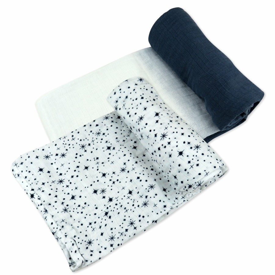 Bedding Honest Baby Clothing | 2-Pack Organic Cotton Swaddle Blankets Twinkle Star Navy