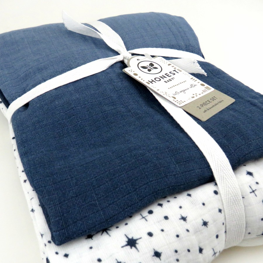 Bedding Honest Baby Clothing | 2-Pack Organic Cotton Swaddle Blankets Twinkle Star Navy