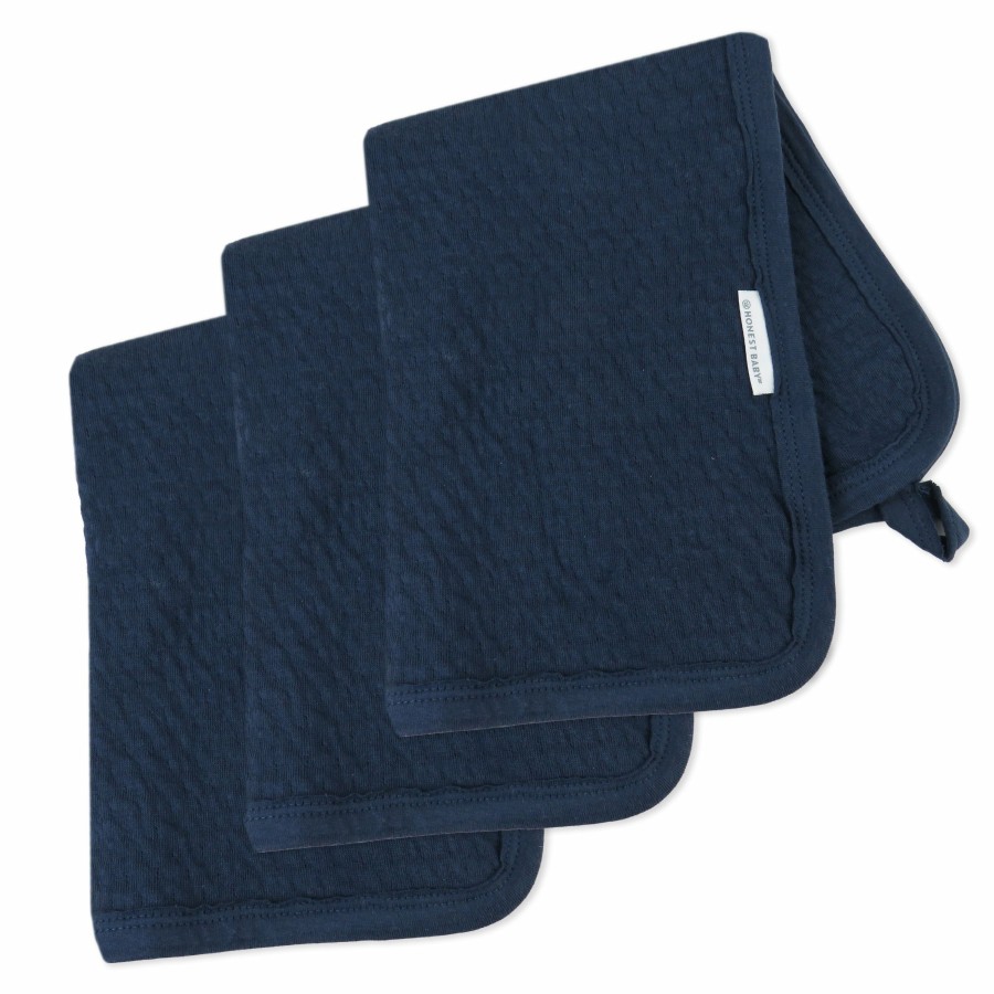 Baby (0-24M) Honest Baby Clothing | 3-Pack Organic Cotton Matelasse Burp Cloths Dark Navy