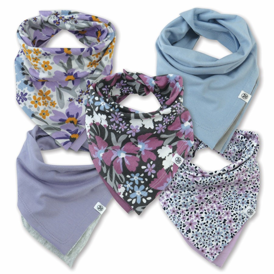 Baby (0-24M) Honest Baby Clothing | 5-Pack Organic Cotton Reversible Bandana Bib Burp Cloths Jumbo Floral Dusty Purple