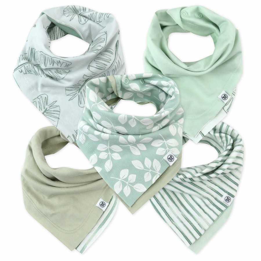 Baby (0-24M) Honest Baby Clothing | 5-Pack Organic Cotton Reversible Bandana Bib Burp Cloths Jumbo Leaf Sage