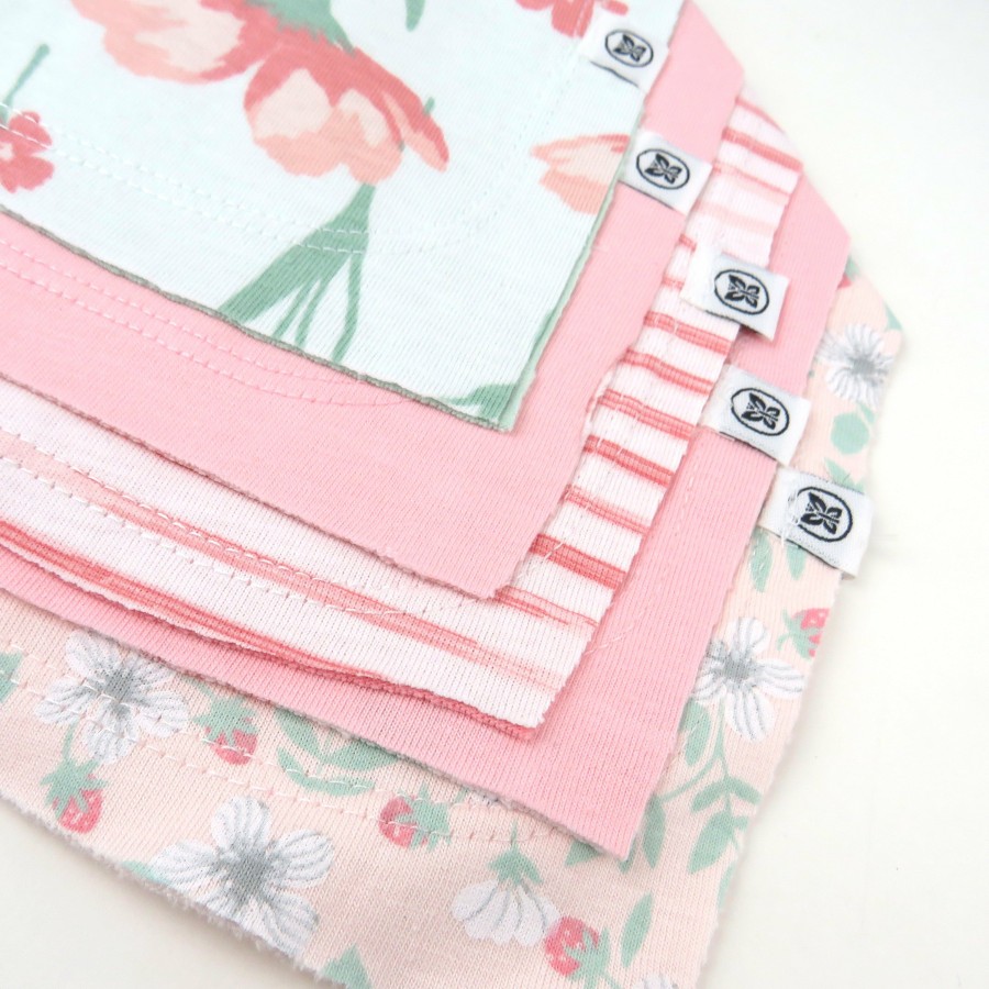 Baby (0-24M) Honest Baby Clothing | 5-Pack Organic Cotton Reversible Bandana Bib Burp Cloths Strawberry Pink Floral