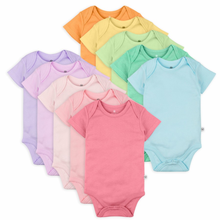 Baby (0-24M) Honest Baby Clothing | 10-Pack Organic Cotton Short Sleeve Bodysuits Rainbow Pinks