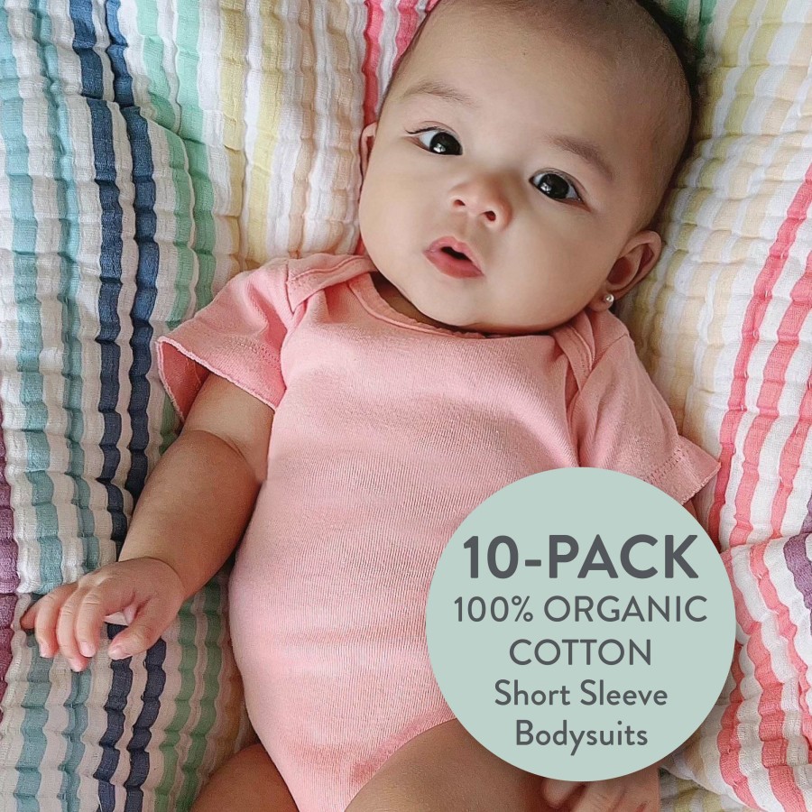 Baby (0-24M) Honest Baby Clothing | 10-Pack Organic Cotton Short Sleeve Bodysuits Rainbow Pinks