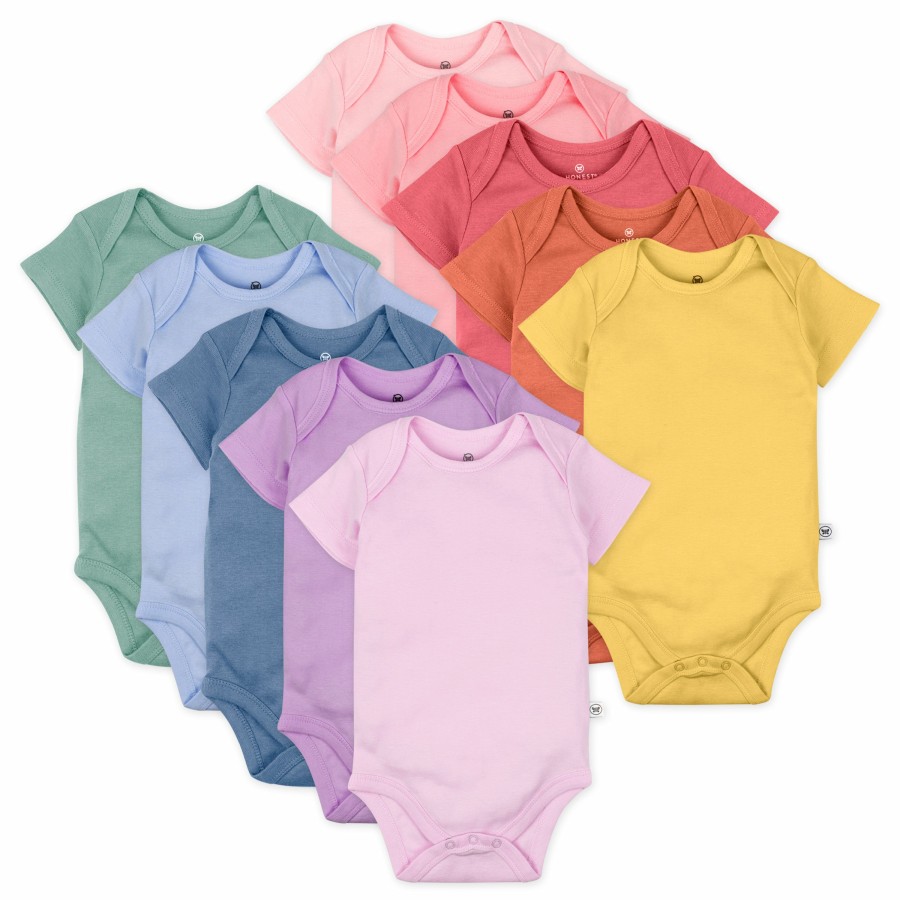 Baby (0-24M) Honest Baby Clothing | 10-Pack Organic Cotton Short Sleeve Bodysuits Rainbow Pink Gems