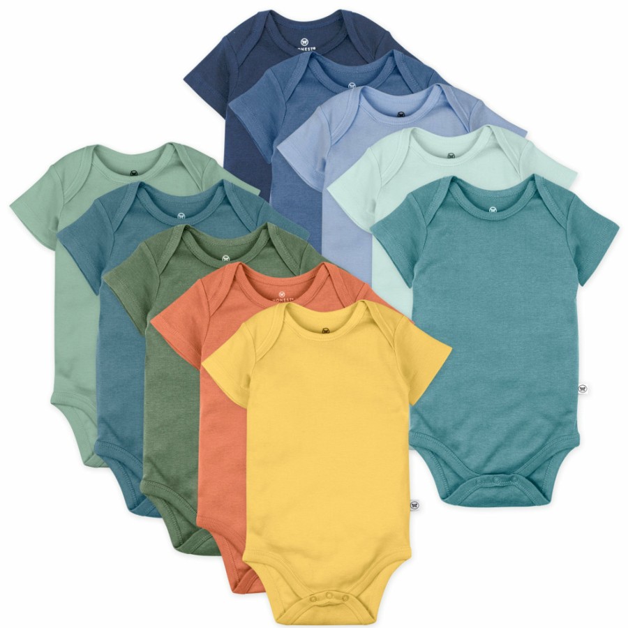 Baby (0-24M) Honest Baby Clothing | 10-Pack Organic Cotton Short Sleeve Bodysuits Rainbow Blue Gems