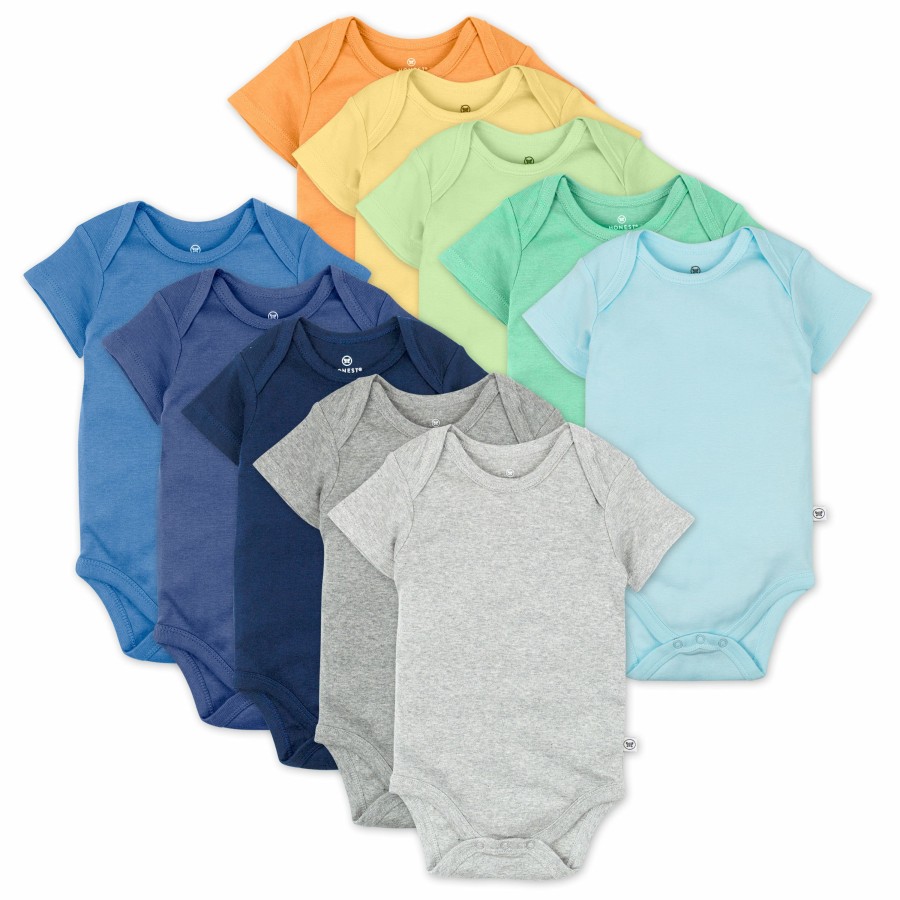 Baby (0-24M) Honest Baby Clothing | 10-Pack Organic Cotton Short Sleeve Bodysuits Rainbow Blues