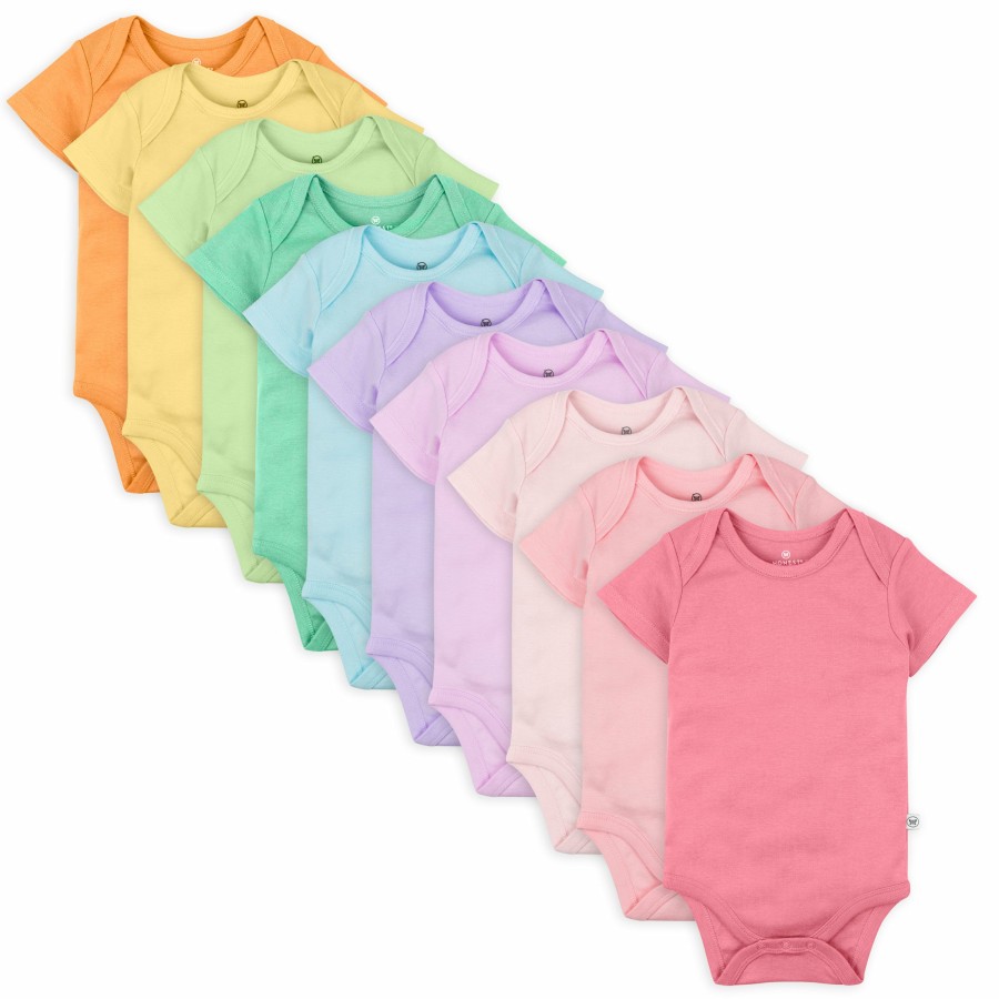 Baby (0-24M) Honest Baby Clothing | 10-Pack Happy Days Rainbow Short Sleeve Bodysuits Gift Set Rainbow Pinks