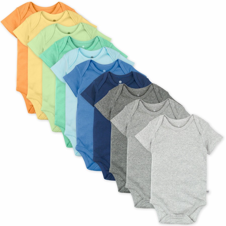 Baby (0-24M) Honest Baby Clothing | 10-Pack Happy Days Rainbow Short Sleeve Bodysuits Gift Set Rainbow Blues