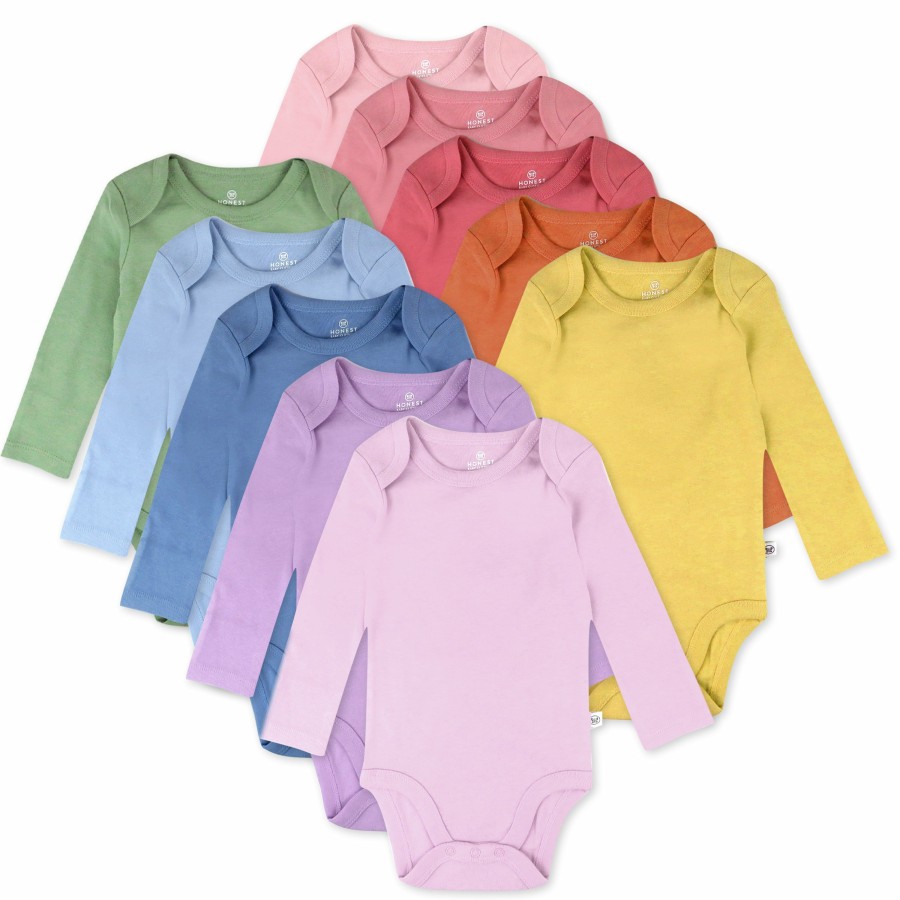 Baby (0-24M) Honest Baby Clothing | 10-Pack Organic Cotton Long Sleeve Bodysuits Rainbow Pink Gems