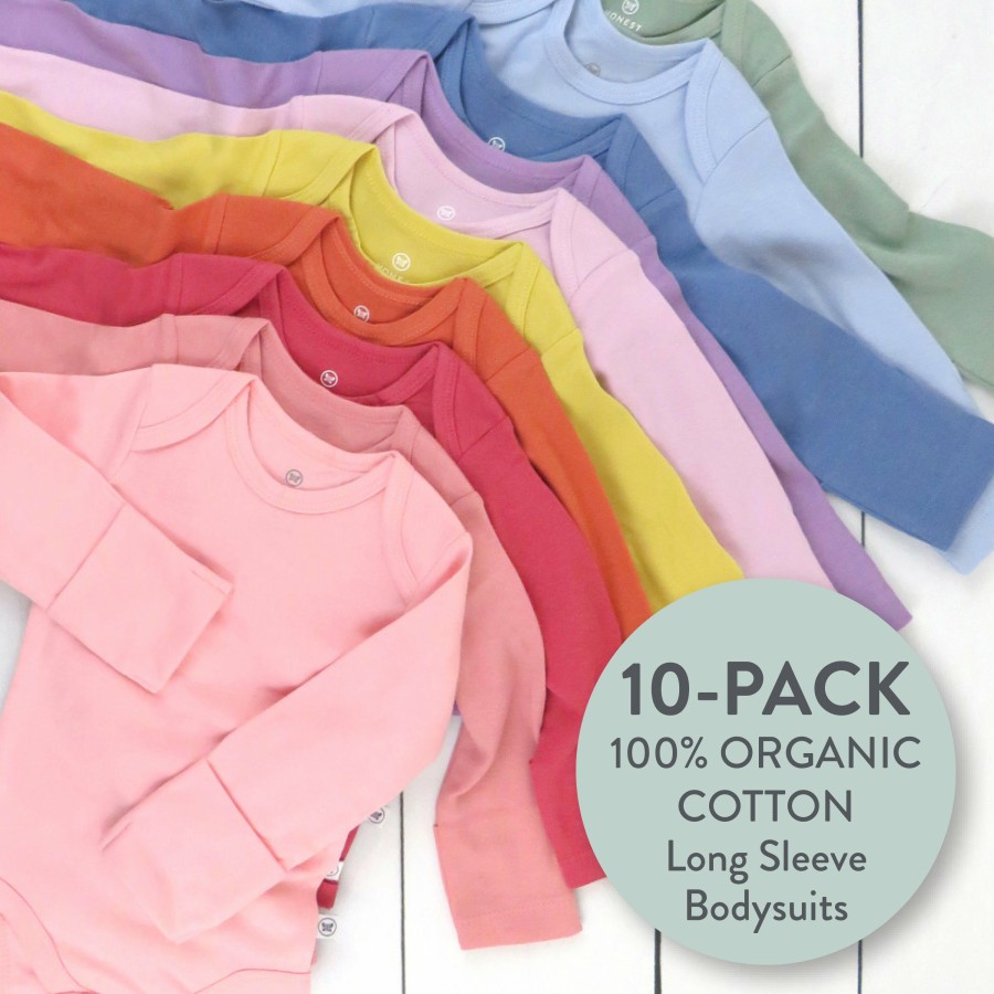 Baby (0-24M) Honest Baby Clothing | 10-Pack Organic Cotton Long Sleeve Bodysuits Rainbow Pink Gems