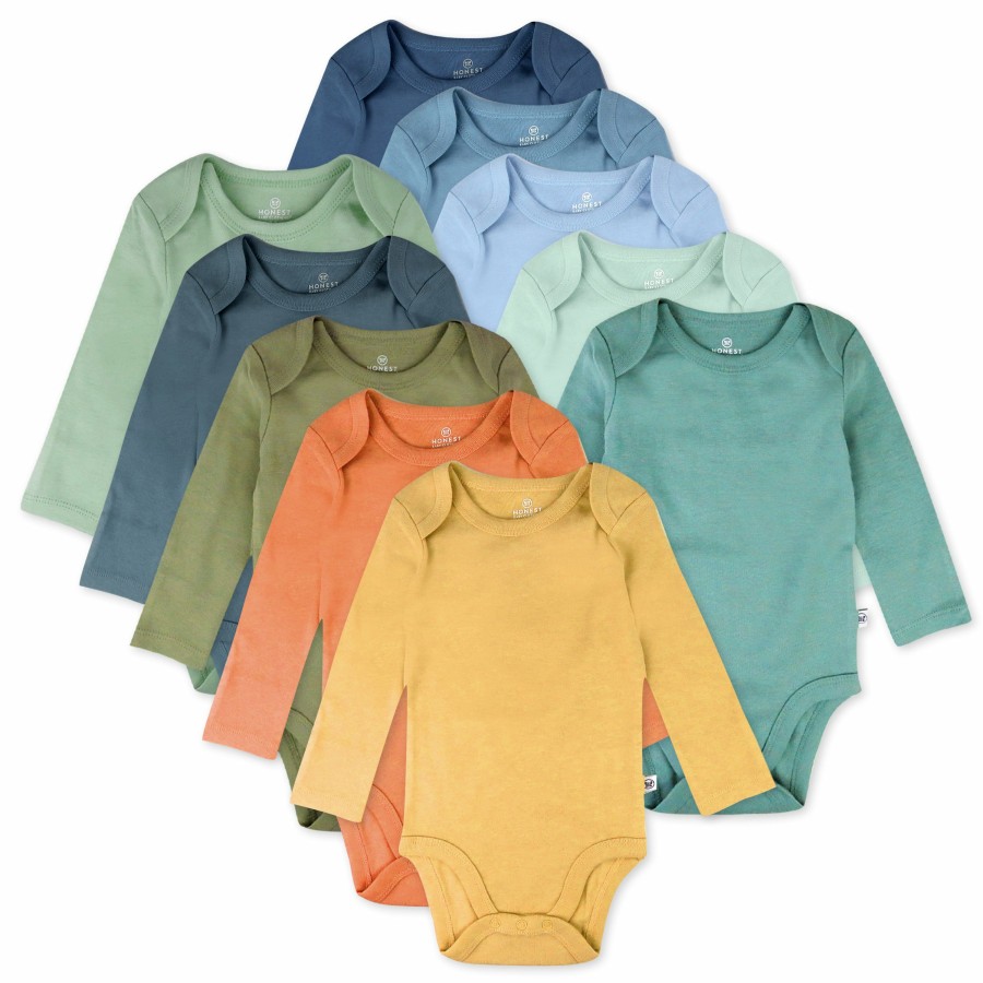 Baby (0-24M) Honest Baby Clothing | 10-Pack Organic Cotton Long Sleeve Bodysuits Rainbow Blue Gems