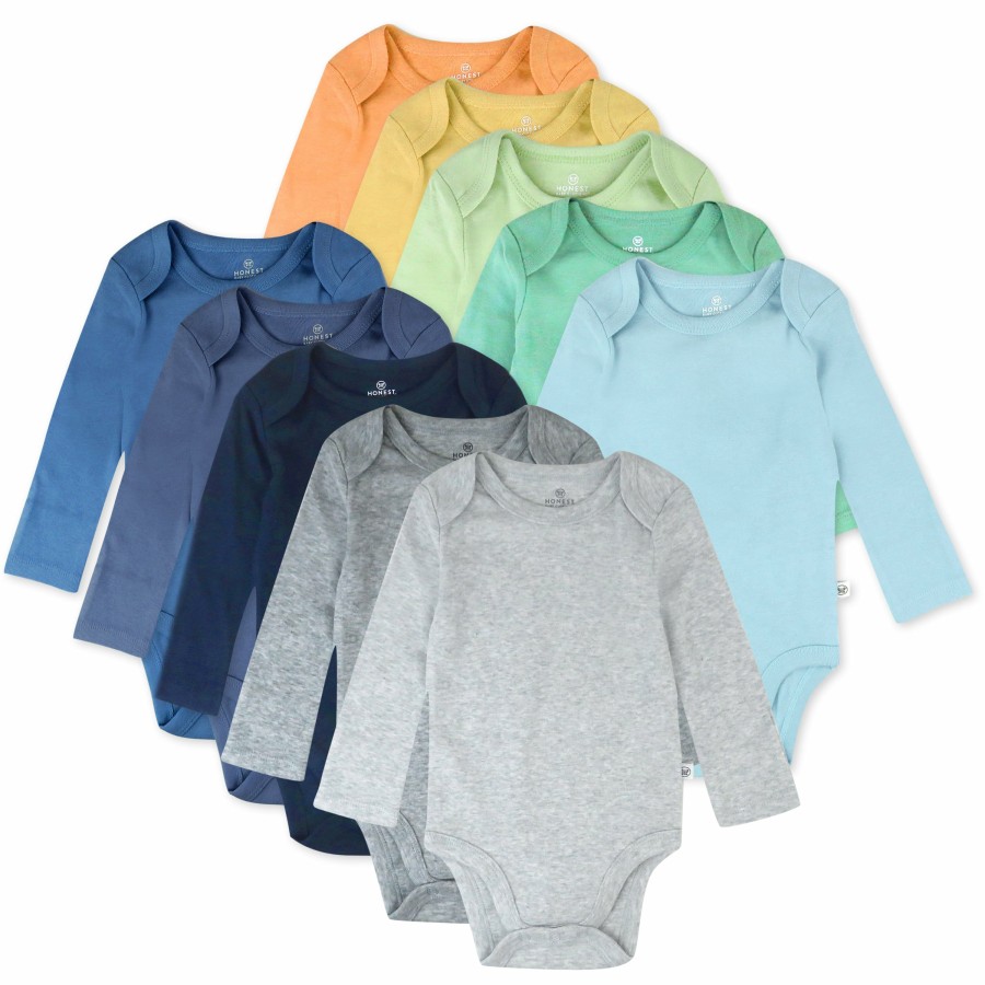 Baby (0-24M) Honest Baby Clothing | 10-Pack Organic Cotton Long Sleeve Bodysuits Rainbow Blues