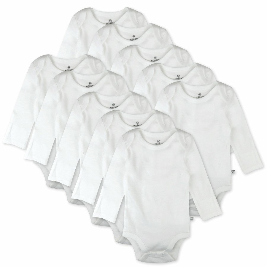 Layette Honest Baby Clothing | 10-Pack Organic Cotton Long Sleeve Bodysuits Bright White