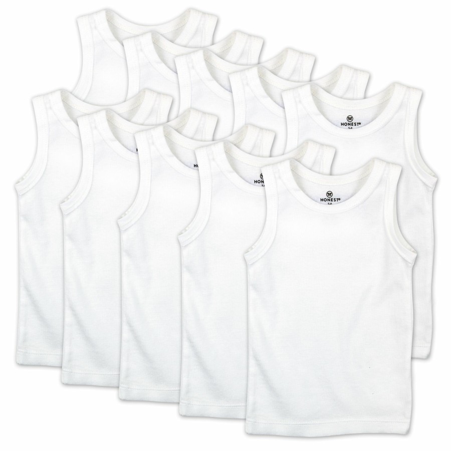 Toddler (2-5T) Honest Baby Clothing | 10-Pack Honestly Pure Organic Cotton Sleeveless Muscle T-Shirts Bright White