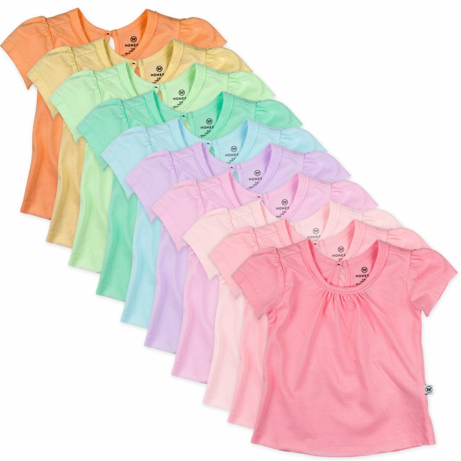 Toddler (2-5T) Honest Baby Clothing | 10-Pack Organic Cotton Puff Sleeve T-Shirts Rainbow Pinks