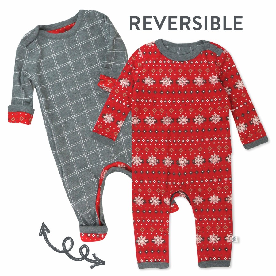 Baby (0-24M) Honest Baby Clothing | Organic Cotton Reversible Coverall Fair Isle Red