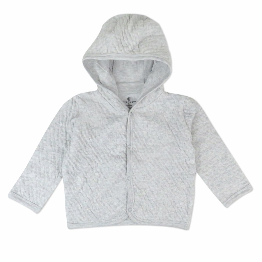 Baby (0-24M) Honest Baby Clothing | Organic Cotton Matelasse Snap-Front Hooded Jacket Light Gray Heather