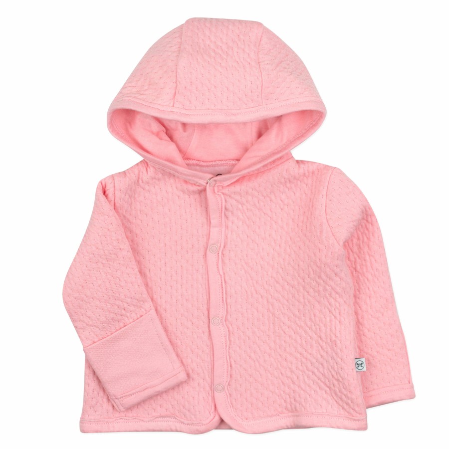 Baby (0-24M) Honest Baby Clothing | Organic Cotton Matelasse Snap-Front Hooded Jacket Strawberry Cream