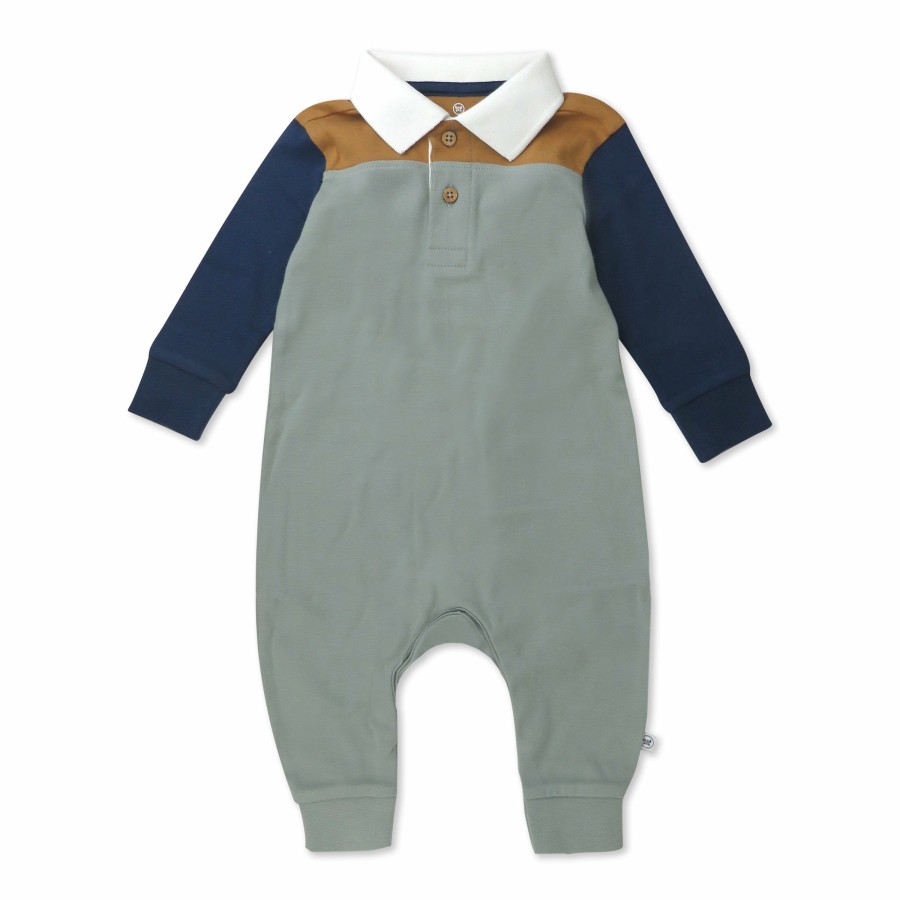 Baby (0-24M) Honest Baby Clothing | Rugby Color Blocked Romper Coverall Varsity Blue