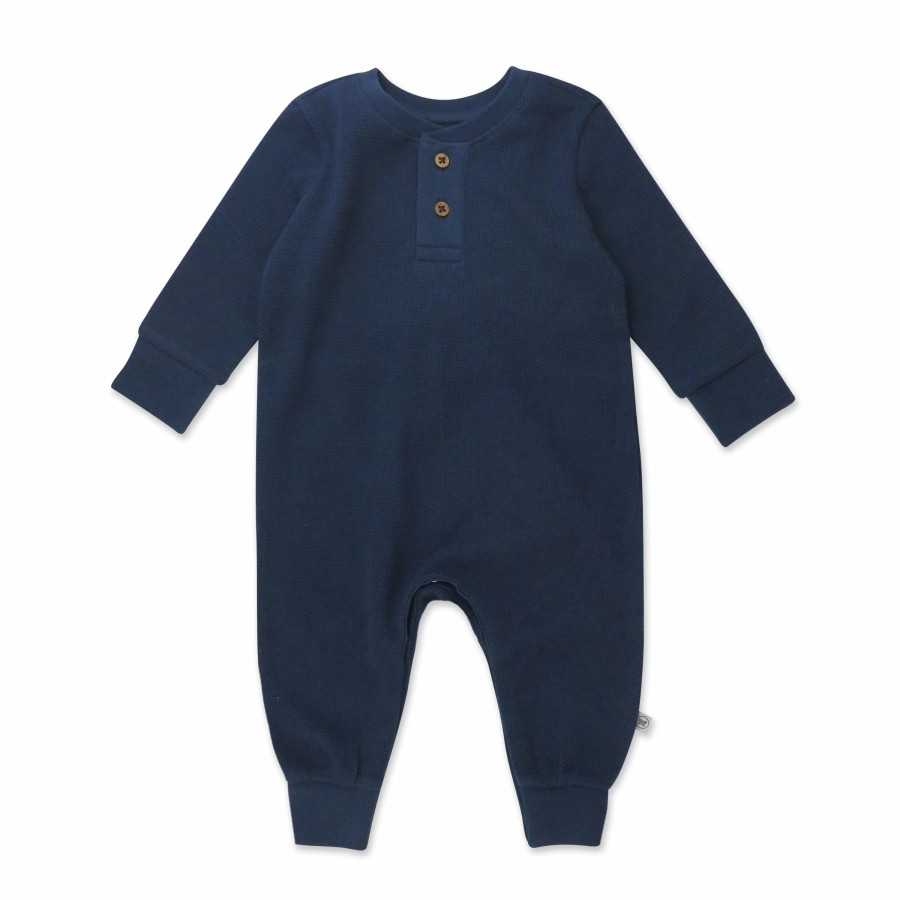 Baby (0-24M) Honest Baby Clothing | Waffle Henley Coverall Romper Dark Navy