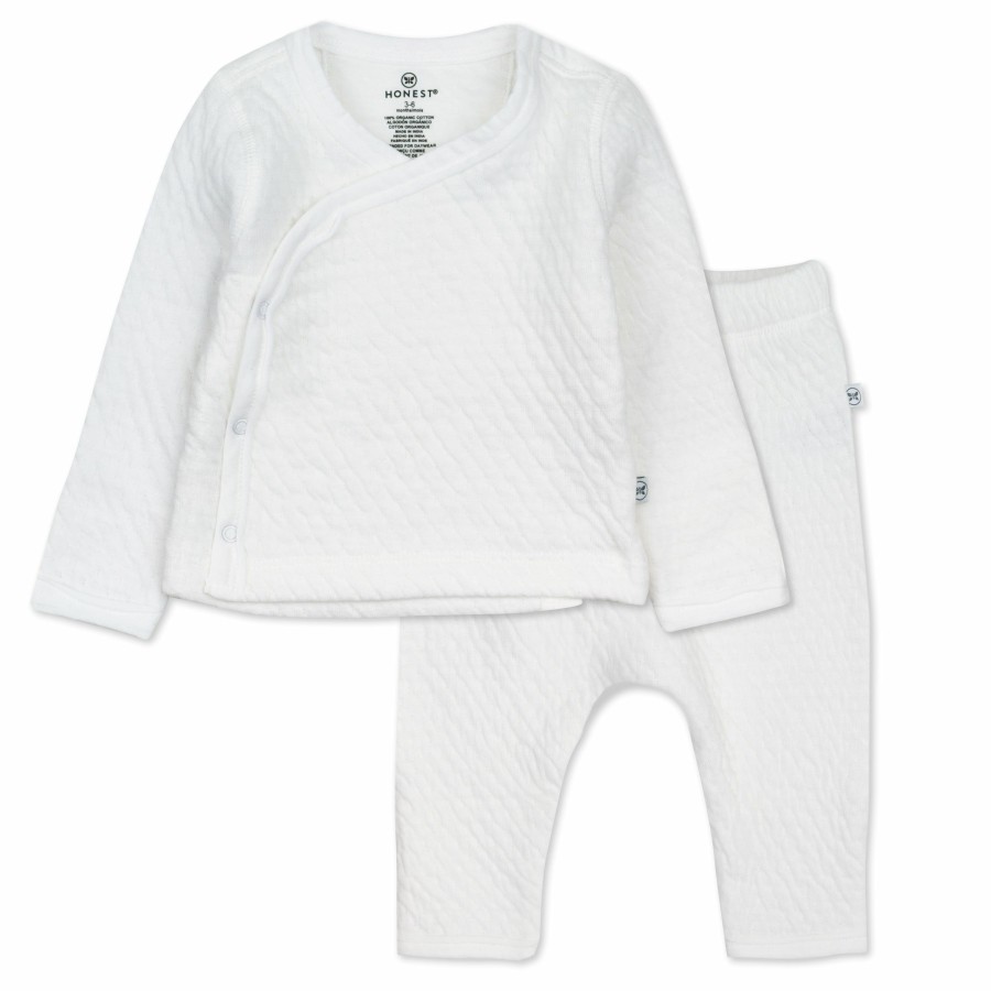 Baby (0-24M) Honest Baby Clothing | 2-Piece Organic Cotton Matelasse Side-Snap Top And Pant Set Bright White