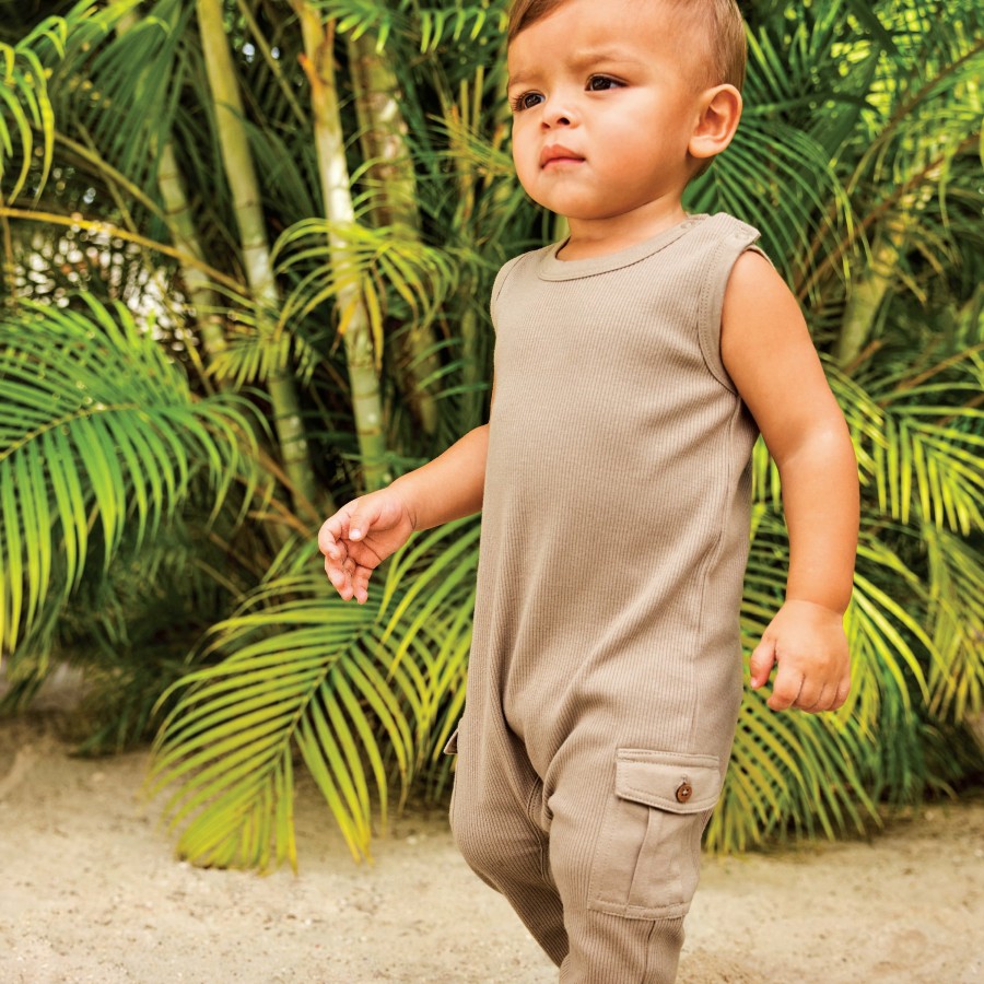 Baby (0-24M) Honest Baby Clothing | 2-Piece Organic Cotton Rib Coverall And Beanie Set Khaki