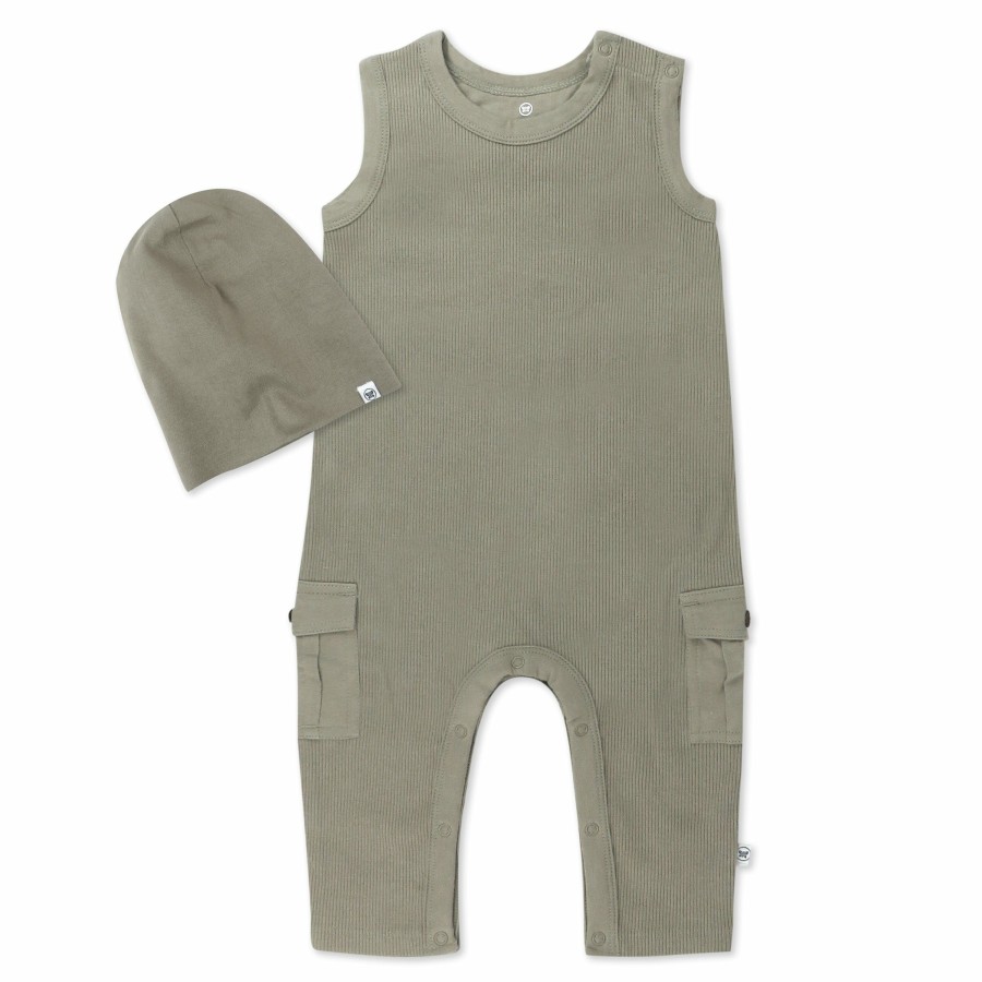 Baby (0-24M) Honest Baby Clothing | 2-Piece Organic Cotton Rib Coverall And Beanie Set Khaki