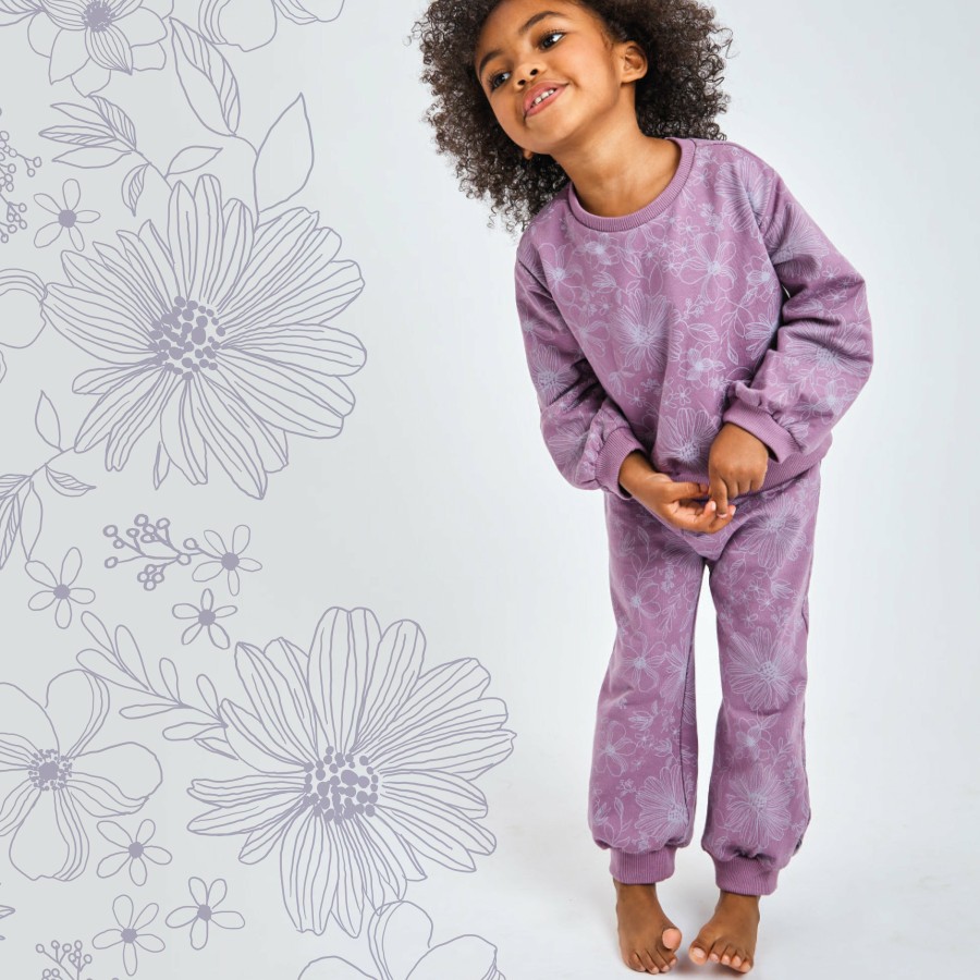 Toddler (2-5T) Honest Baby Clothing | 2-Piece Cozy Sweatsuit Set Sketchy Floral Purple