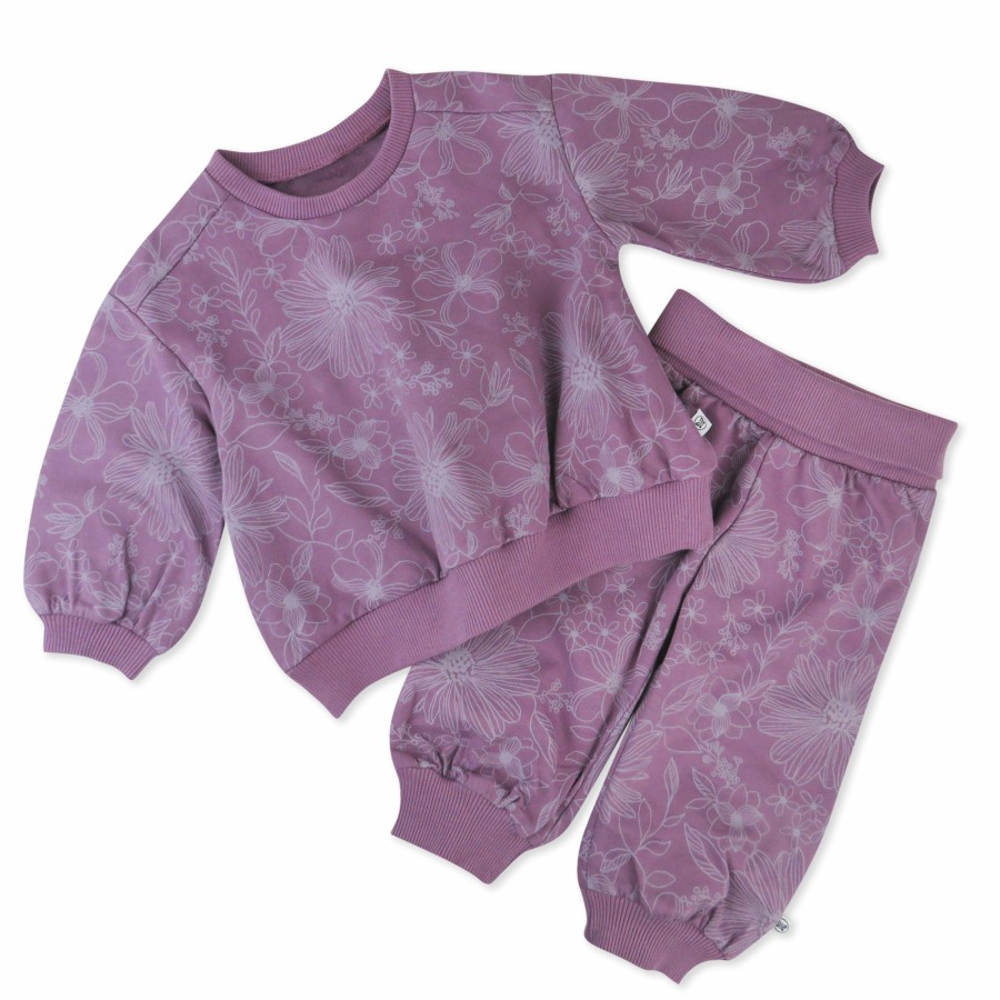 Toddler (2-5T) Honest Baby Clothing | 2-Piece Cozy Sweatsuit Set Sketchy Floral Purple