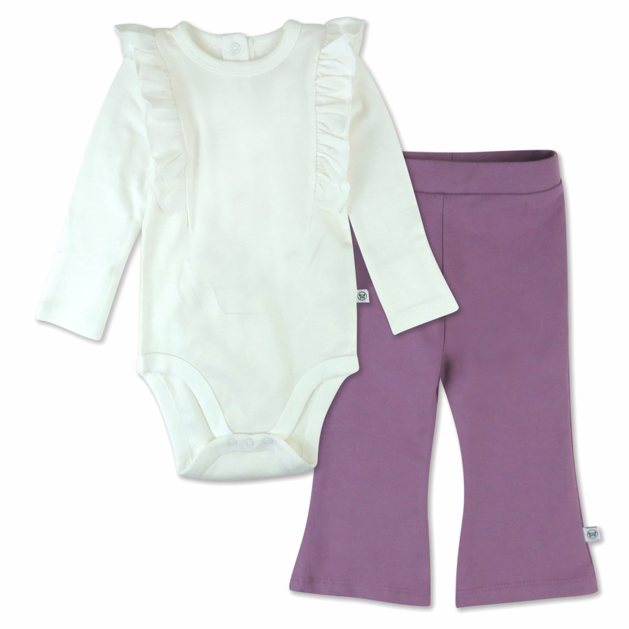 Baby (0-24M) Honest Baby Clothing | 2-Piece Long Sleeve Ruffle Shoulder Bodysuit & Flare Legging Set Very Grape