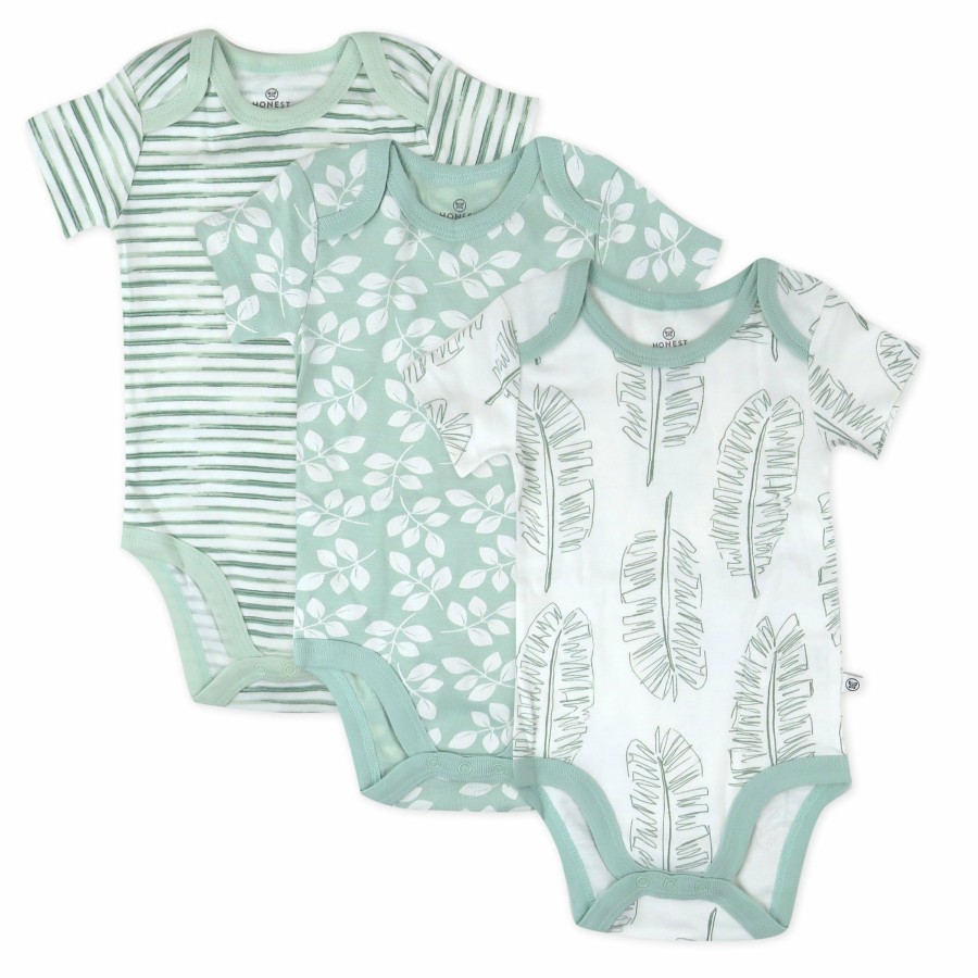 Baby (0-24M) Honest Baby Clothing | 3-Pack Organic Cotton Short Sleeve Bodysuits Jumbo Leaf Sage