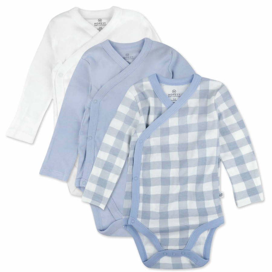 Baby (0-24M) Honest Baby Clothing | 3-Pack Organic Cotton Long Sleeve Side-Snap Bodysuits Blue Painted Buffalo Check