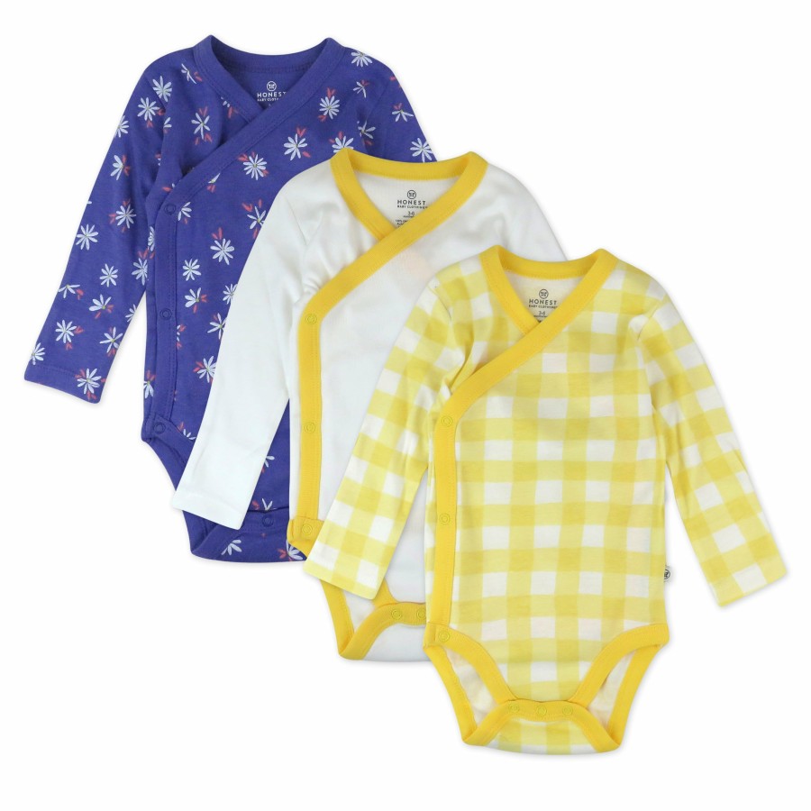 Baby (0-24M) Honest Baby Clothing | 3-Pack Organic Cotton Long Sleeve Side-Snap Bodysuits Baby Daisy Violet