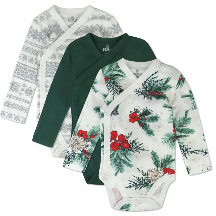 Baby (0-24M) Honest Baby Clothing | 3-Pack Organic Cotton Long Sleeve Side-Snap Bodysuits Emerald Floral