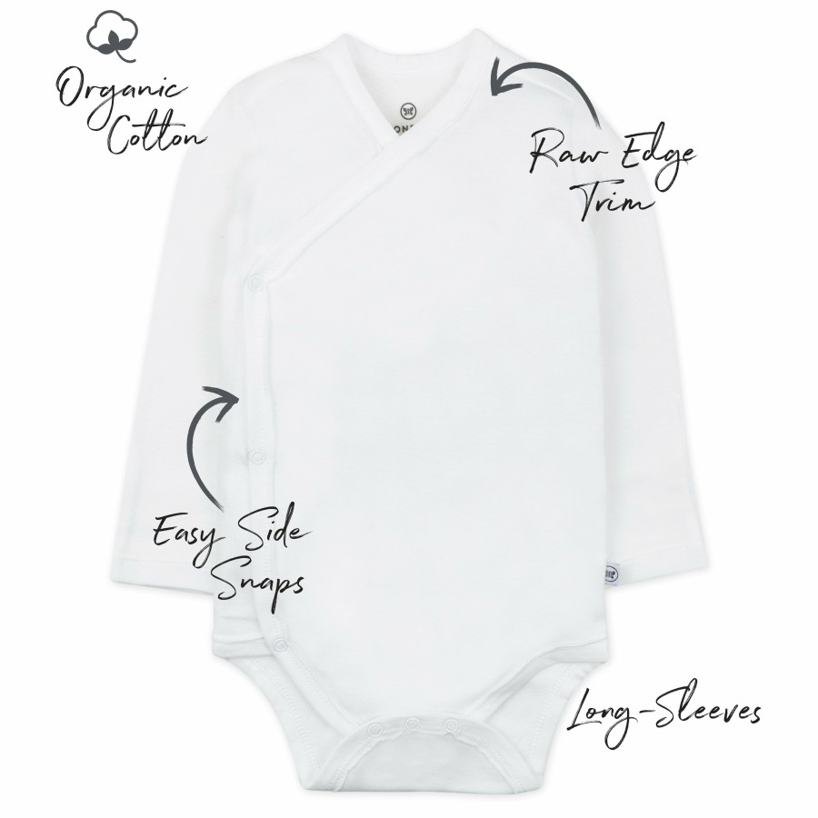 Baby (0-24M) Honest Baby Clothing | 3-Pack Organic Cotton Long Sleeve Side-Snap Bodysuits Bright White