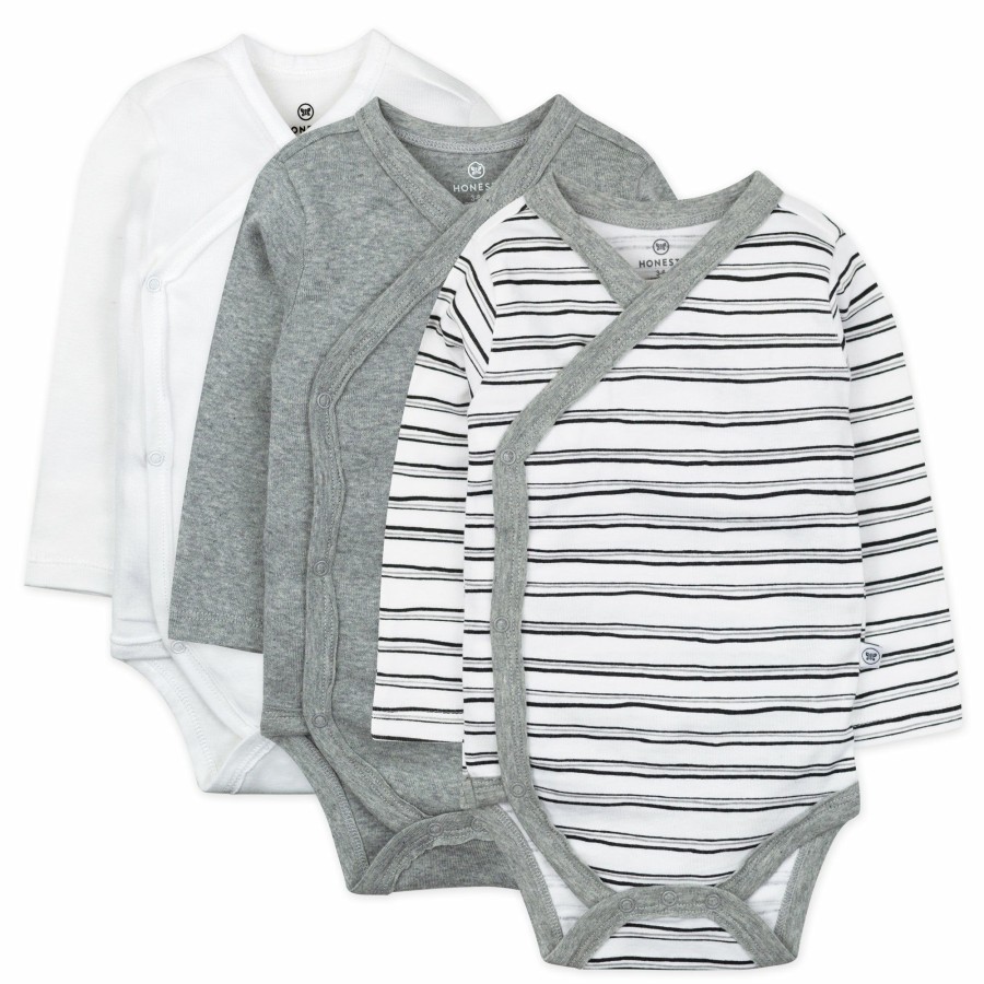 Baby (0-24M) Honest Baby Clothing | 3-Pack Organic Cotton Long Sleeve Side-Snap Bodysuits Sketchy Stripe