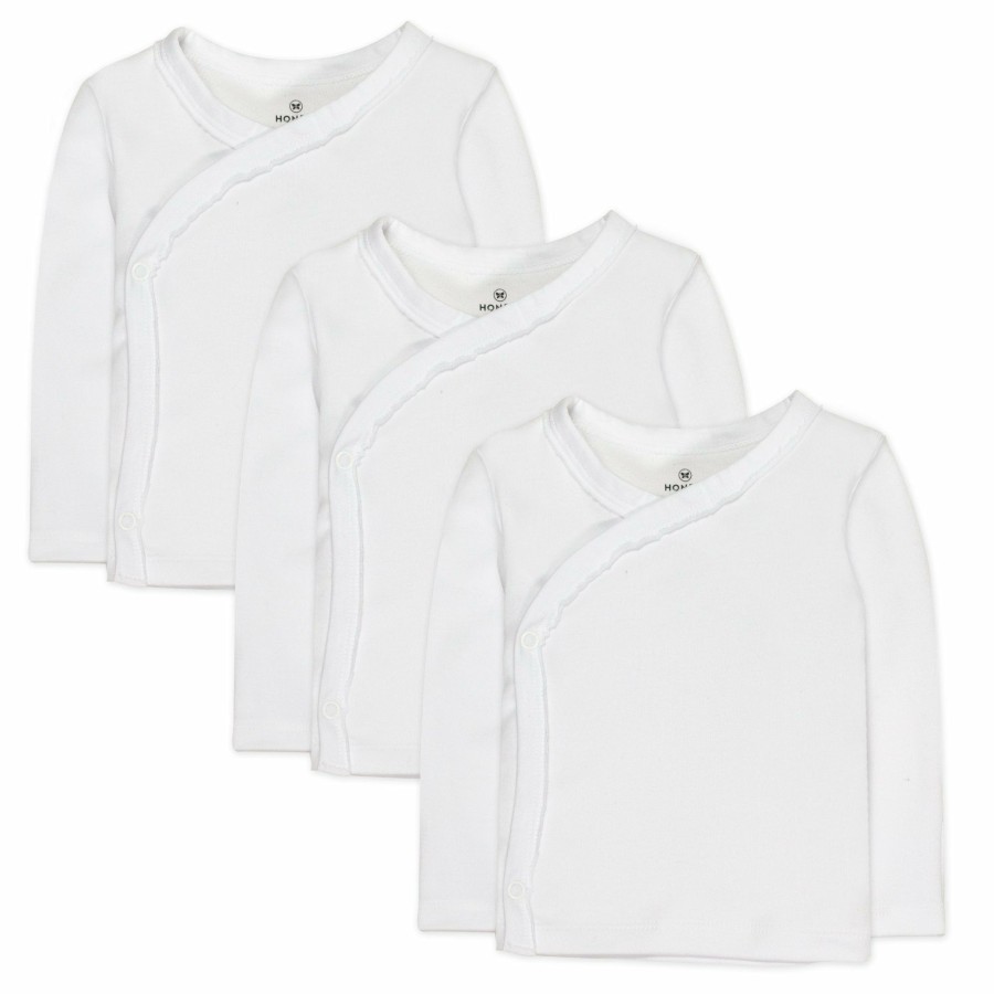 Layette Honest Baby Clothing | 3-Pack Honestly Pure Organic Cotton Long Sleeve Side-Snap Kimono Tops Bright White