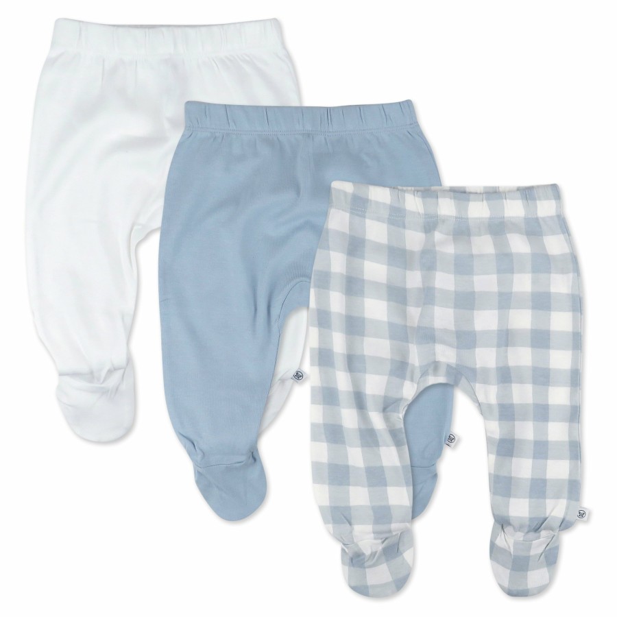 Baby (0-24M) Honest Baby Clothing | 3-Pack Organic Cotton Footed Pants Blue Painted Buffalo Check