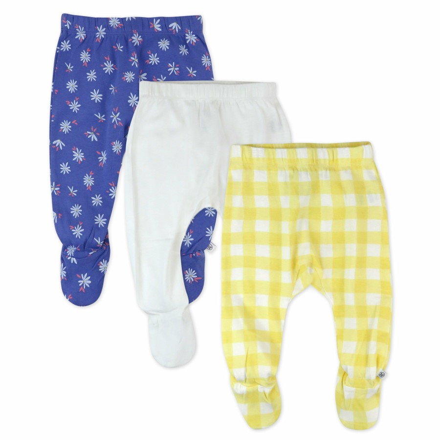 Baby (0-24M) Honest Baby Clothing | 3-Pack Organic Cotton Footed Pants Baby Daisy Violet