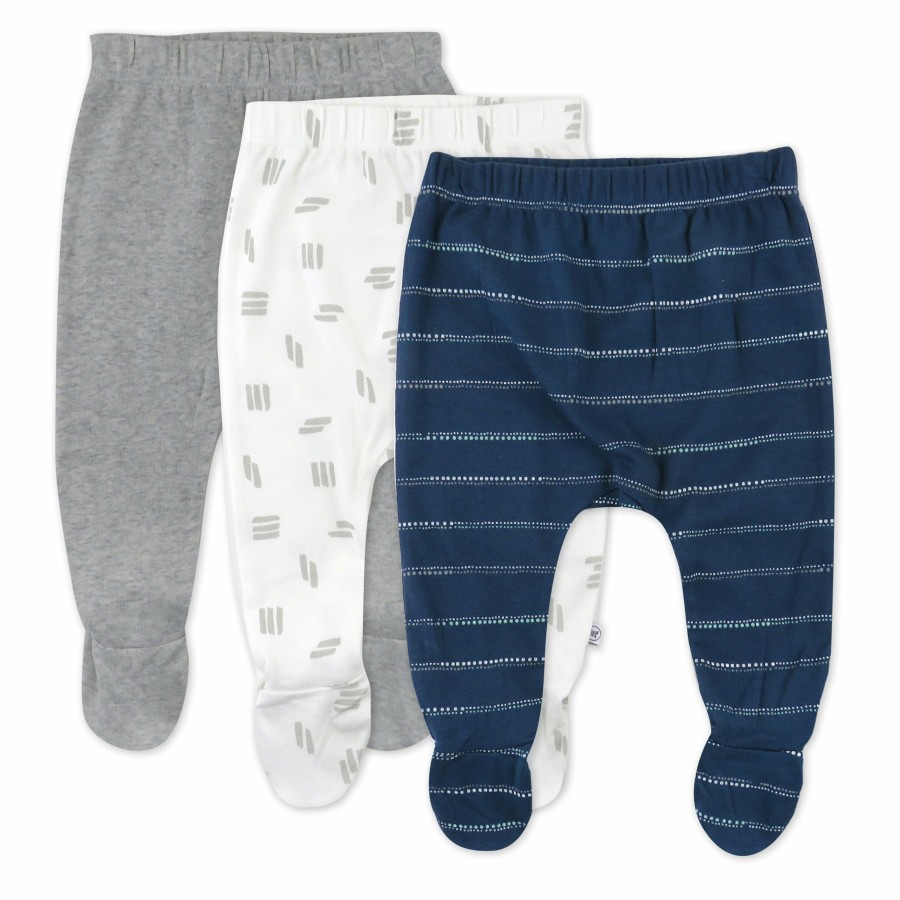 Baby (0-24M) Honest Baby Clothing | 3-Pack Organic Cotton Footed Pants Dotted Stripe Navy Blue