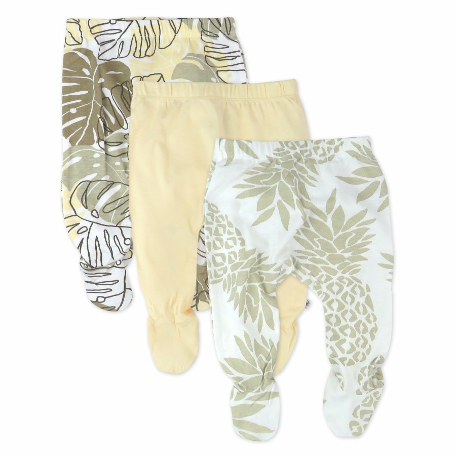 Baby (0-24M) Honest Baby Clothing | 3-Pack Organic Cotton Footed Pants Jungle Leaf Khaki