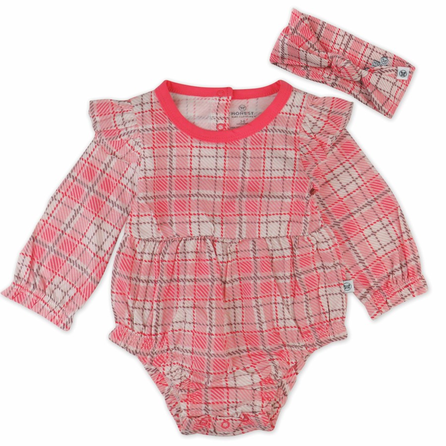 Baby (0-24M) Honest Baby Clothing | 2-Piece Bubble Romper & Headband Set Romantic Plaid