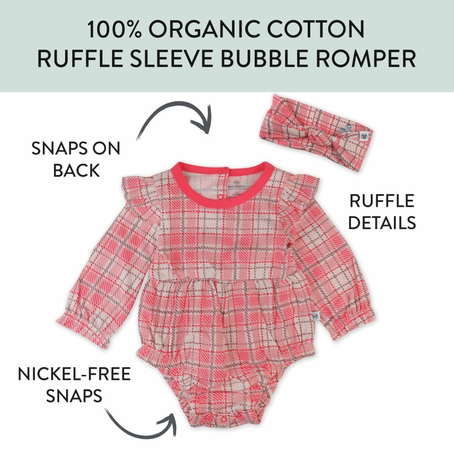 Baby (0-24M) Honest Baby Clothing | 2-Piece Bubble Romper & Headband Set Romantic Plaid