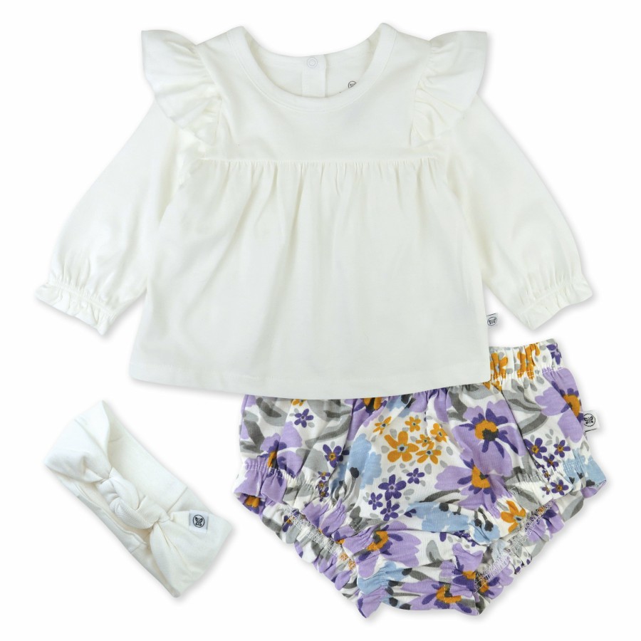 Baby (0-24M) Honest Baby Clothing | 3-Piece Novelty Top, Bloomer & Headband Set Jumbo Floral Lilac