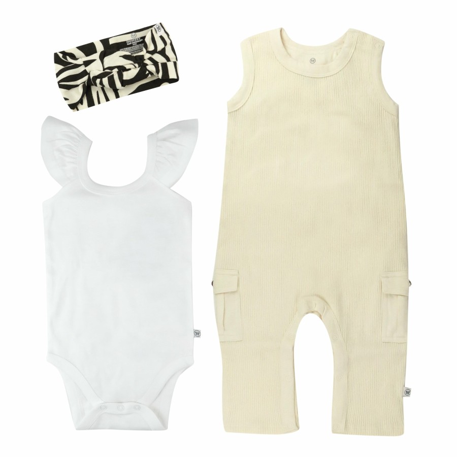 Baby (0-24M) Honest Baby Clothing | 3-Piece Rib Romper, Bubble Bodysuit & Headband Set Vanilla